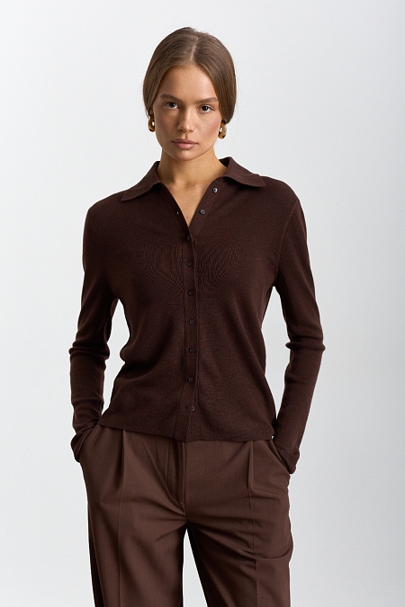 Кардиган с шерстью мериноса гладкой вязки