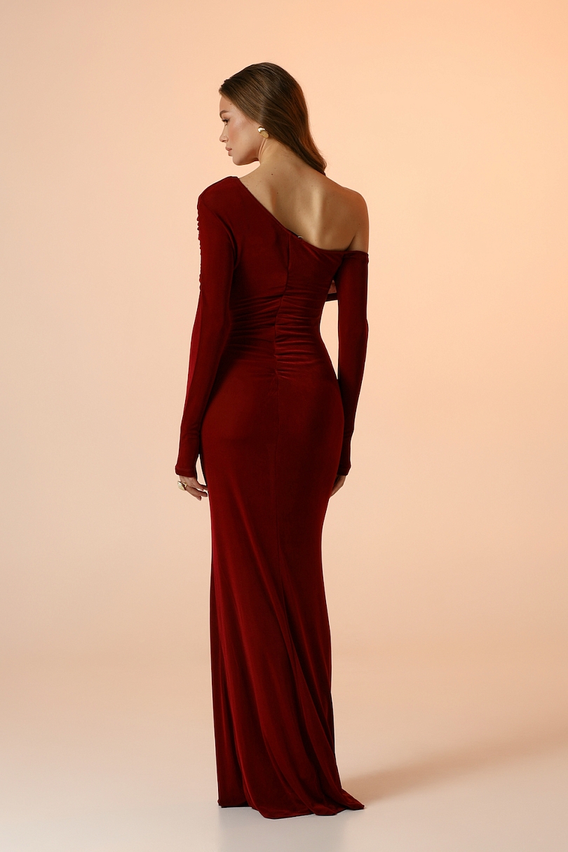 Платье асимметричное макси со сборками