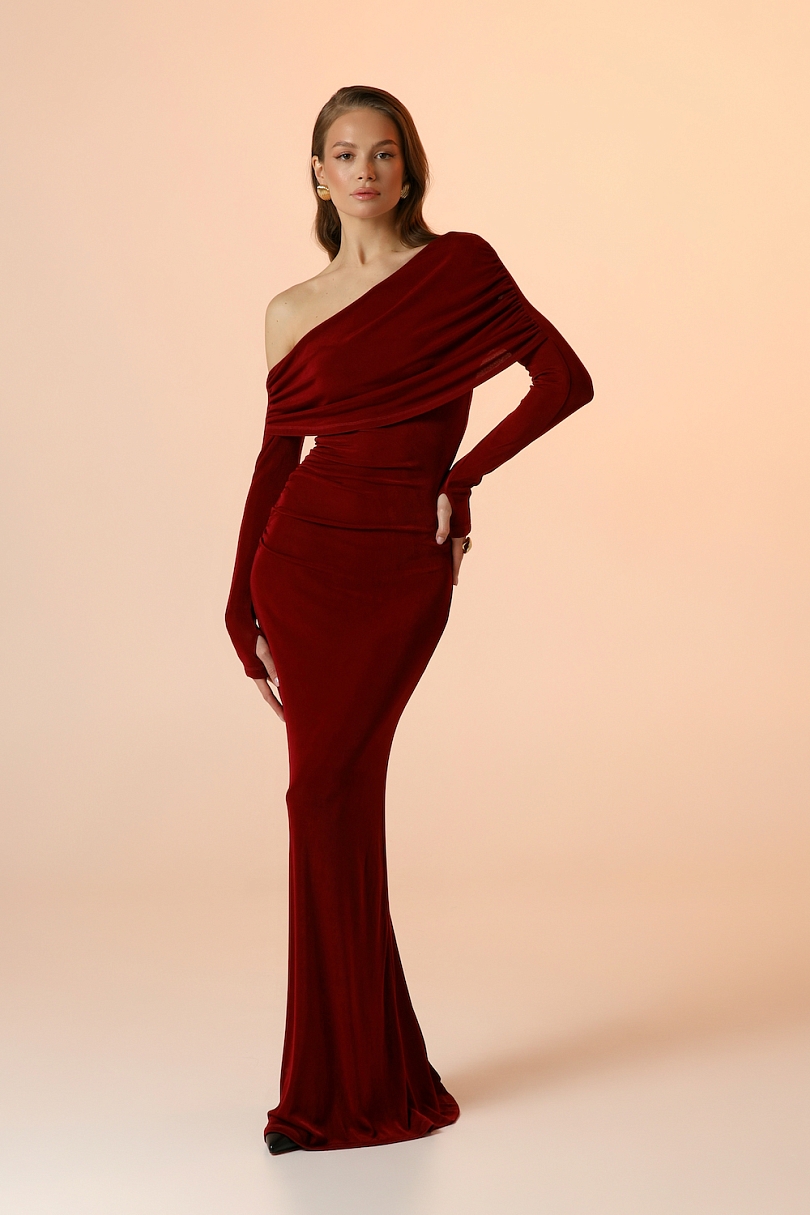 Платье асимметричное макси со сборками