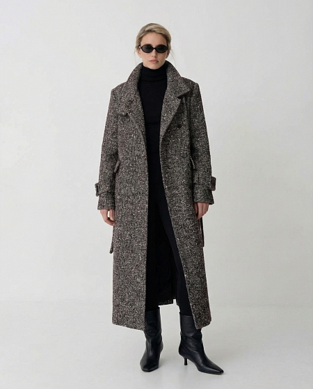 Пальто с высоким воротником макси длины